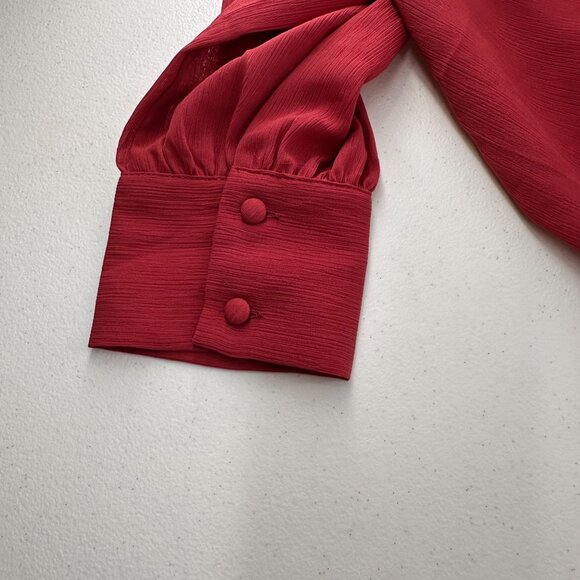 Lulus Red Long-Sleeve Cutout Waist Mini Dress Size L Ruffle Rusty Rose Mock Neck - Picture 12 of 14